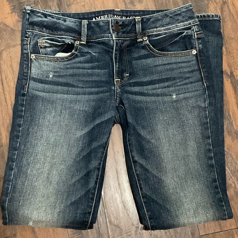 American Eagle Women Jean Pant, Distress, Kick Boot, Stretch. Sz: 4.